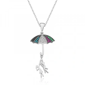 Kadın ​Gümüş Şemsiye Tutan Aşıklar Kadın Kolye