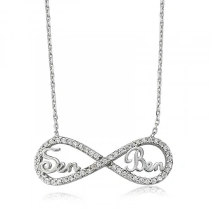 Kadın Gümüş Sen Ben Yazılı Sonsuzluk Bayan Kolye