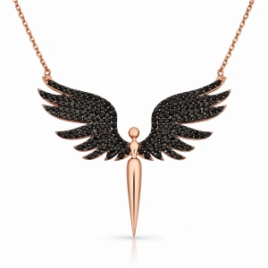 Kadın Gümüş Siyah Mikail Meleği Bayan Kolye