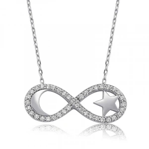 Kadın Gümüş Sonsuzluk Ay Yıldız Bayan Kolye