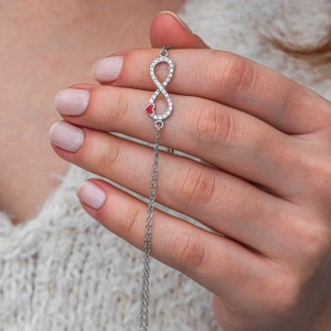 Kadın Gümüş Sonsuzluk Kırmızı Kalpli Kadın Bileklik