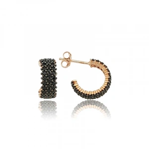 Kadın Gümüş Tamtur Siyah Taşlı Küpe