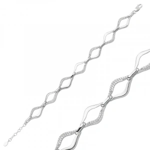 Kadın Gümüş Taşlı Dalgalı Bayan Bileklik