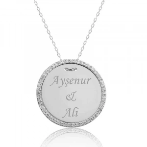 Kadın Gümüş Taşlı Kişiye Özel İsimli Bayan Kolye