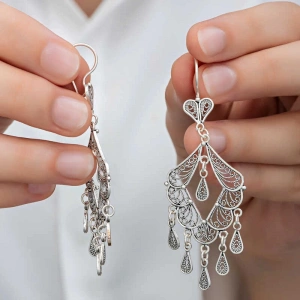 Kadın Gümüş Telkari Sallantılı Kadın Küpe