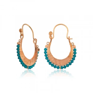 Kadın Gümüş Turkuaz Taşlı Bohem Küpe