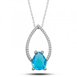 Kadın Gümüş Turkuaz Taşlı Damla Kadın Kolye