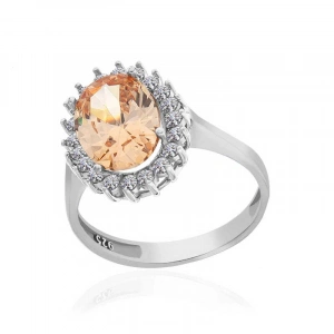 Kadın Gümüş Turuncu Taşlı Oval Kadın Yüzük