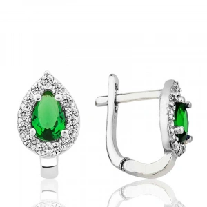Kadın Gümüş Yeşil Taşlı Damla J Kadın Küpe