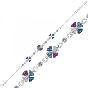 Kadın Gümüş Yonca Renkli Bayan Bileklik