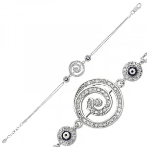 Kadın Gümüş Yuvarlak Nazarlı Bayan Bileklik