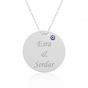 Kadın Gümüş Yuvarlak Plaka İsimli Kolye