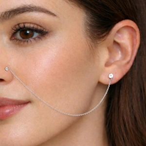 Kadın Gümüş Zincirli Burun Piercingi Küpe