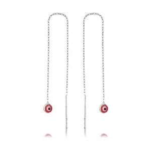 Kadın Gümüş Zincirli Pembe Nazar Küpe