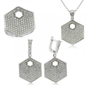 Kadın Gümüş Zirkon Taşlı Altıgen Bayan Set