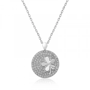 Kadın Gümüş Zirkon Taşlı Yonca Bayan Kolye