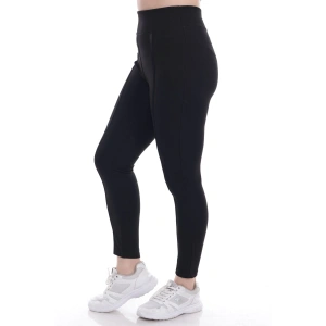 Kadın Siyah Beli Lastikli Önü Deri Şeritli Toparlayıcı Büyük Beden Tayt