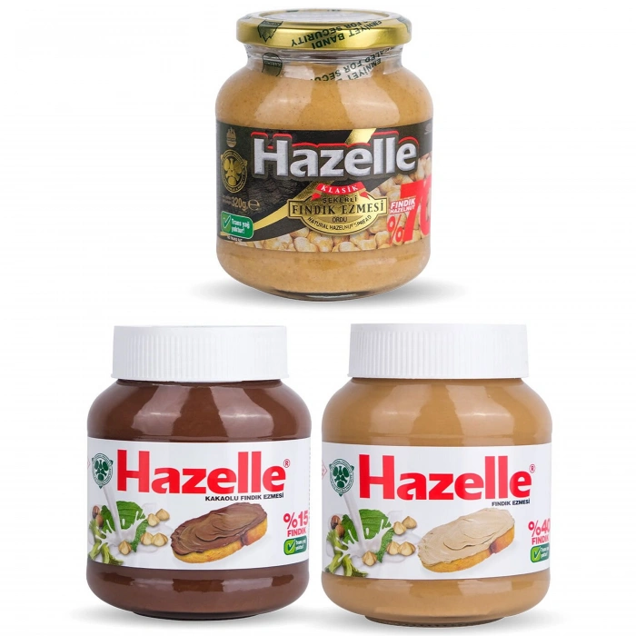 Hazelle Tanışma Paketi Sütlü, Kakaolu, Şekerli Fındık Ezmesi 3 lü Paket