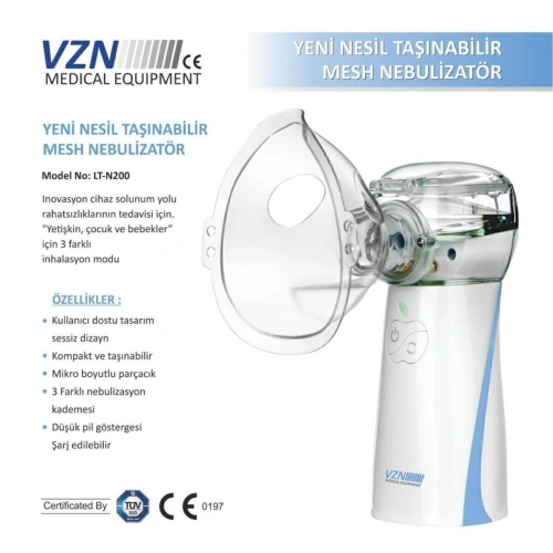 Taşınabilir Yeni Mesh Nebulizatör Şarjlı,Ayarlanabilir 3 Kademeli(LT-N200)