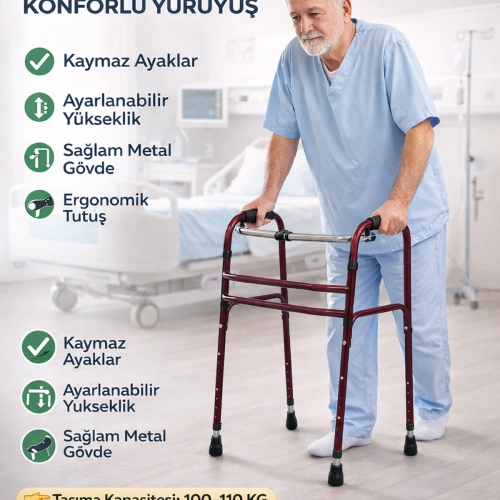 Hasta Yürüteci Walker Yürüteç 4 Ayaklı Metal 22 mm Yürüteç Ayarlanabilir Boy Walking Aid Product