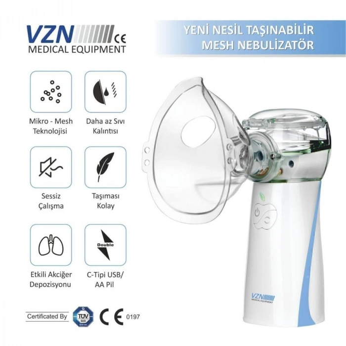 Taşınabilir Yeni Mesh Nebulizatör Şarjlı,Ayarlanabilir 3 Kademeli(LT-N200)