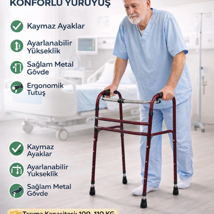 Hasta Yürüteci Walker Yürüteç 4 Ayaklı Metal 22 mm Yürüteç Ayarlanabilir Boy Walking Aid Product