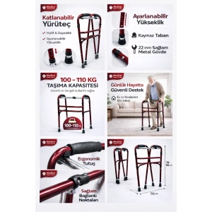 Hasta Yürüteci Walker Yürüteç 4 Ayaklı Metal 22 mm Yürüteç Ayarlanabilir Boy Walking Aid Product