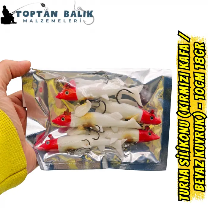 Fırsat Paketi: Turna Silikonu 10cm 18gr - Kırmızı Kafa Beyaz (5’li Set)