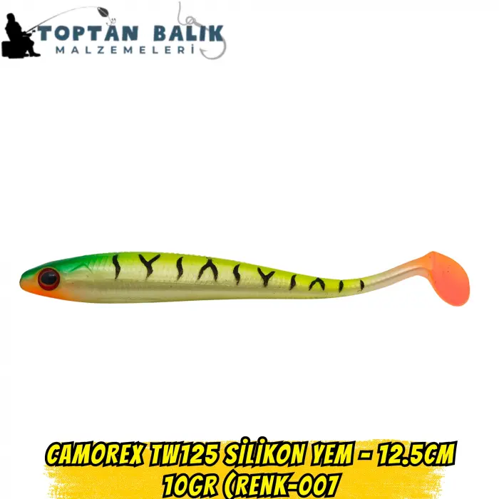 Camorex TW125 Silikon Yem - 12.5cm 10gr (Renk-007 Yeşil Kafa Sarı Üstü Siyah Çizgili)
