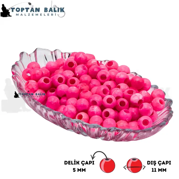 Beyaz-Pembe Sazan Balık Boncuğu 11 mm (İç Çap: 5 mm) - 500 Gr Paket