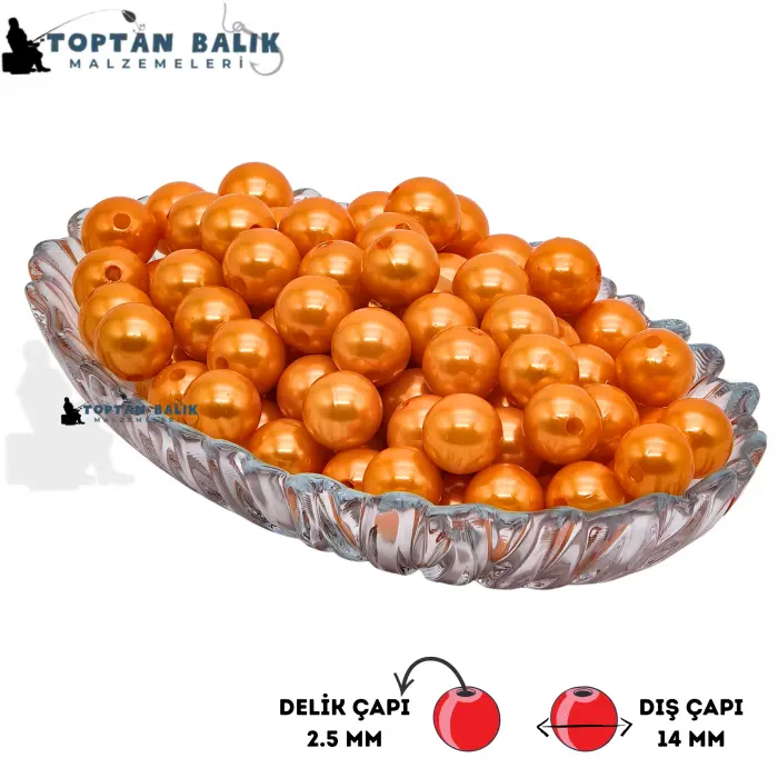 İthal Camgöz Koyu Sarı Sazan Balık Boncuğu 14 mm (İç Çap: 2.5 mm) - 500 Gr Paket