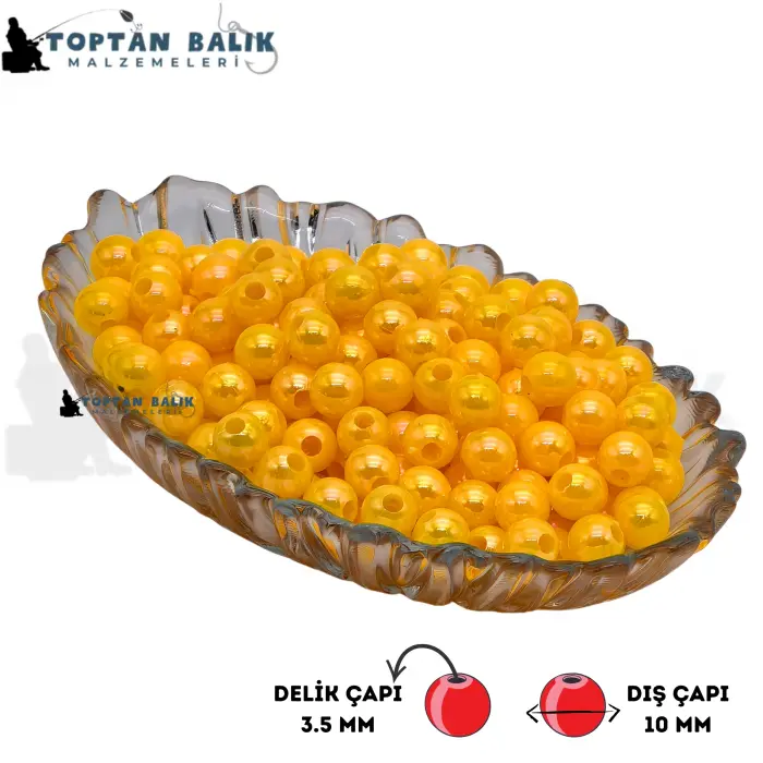 İthal Camgöz Sarı Sazan Balık Boncuğu 10 mm (İç Çap: 3.5 mm) - 500 Gr Paket