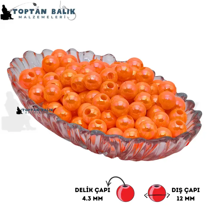 İthal Camgöz Turuncu Sazan Balık Boncuğu 12 mm (İç Çap: 4.3 mm) - 500 Gr Paket