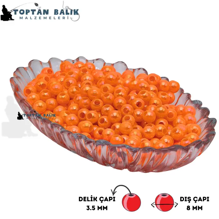 İthal Camgöz Turuncu Sazan Balık Boncuğu 8 mm (İç Çap: 3.5 mm) - 500 Gr Paket