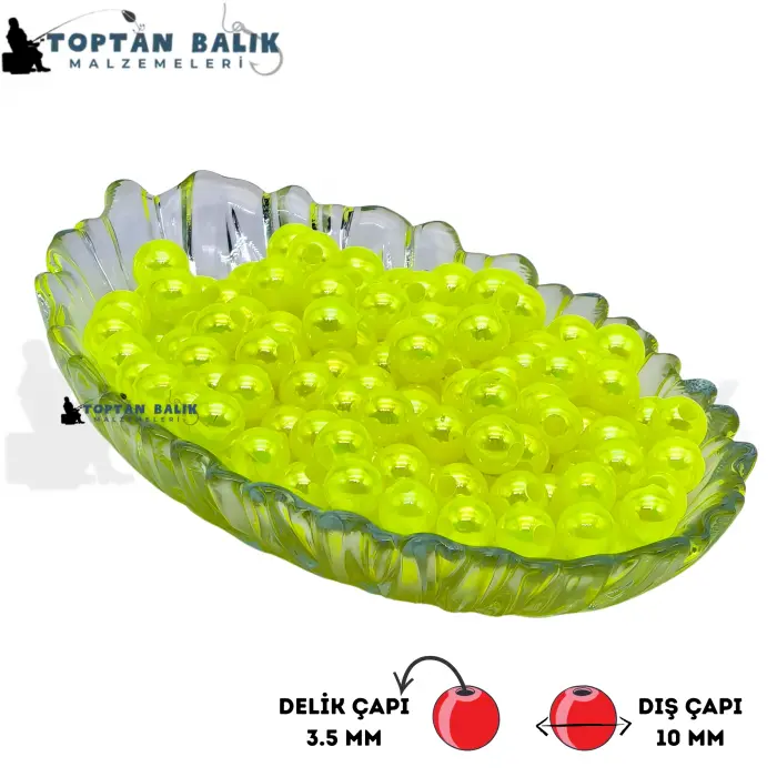 İthal Camgöz Yeşil Sazan Balık Boncuğu 10 mm (İç Çap: 3.5 mm) - 500 Gr Paket