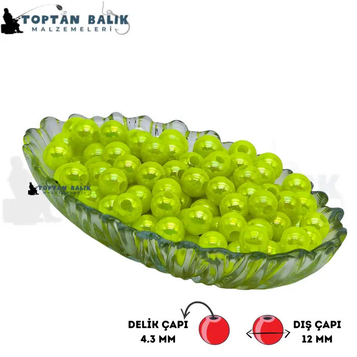 İthal Camgöz Yeşil Sazan Balık Boncuğu 12 mm (İç Çap: 4.3 mm) - 500 Gr Paket