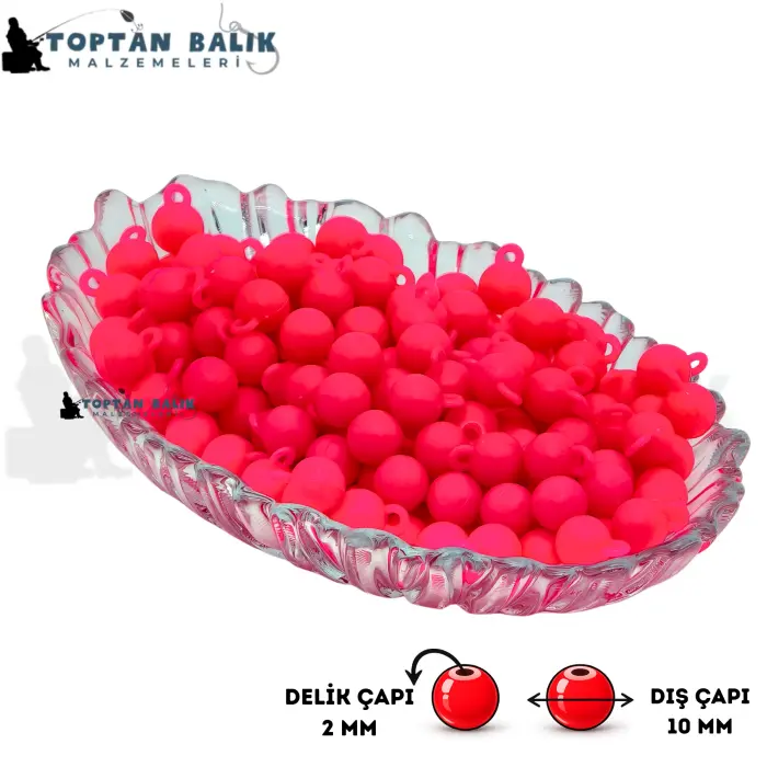 Kulplu Pembe Sazan Balık Boncuğu 10 mm (Kulp / İç Çap: 2 mm) - 500 Gr Paket
