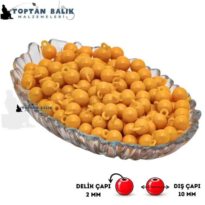 Kulplu Sarı Sazan Balık Boncuğu 10 mm (Kulp / İç Çap: 2 mm) - 500 Gr Paket