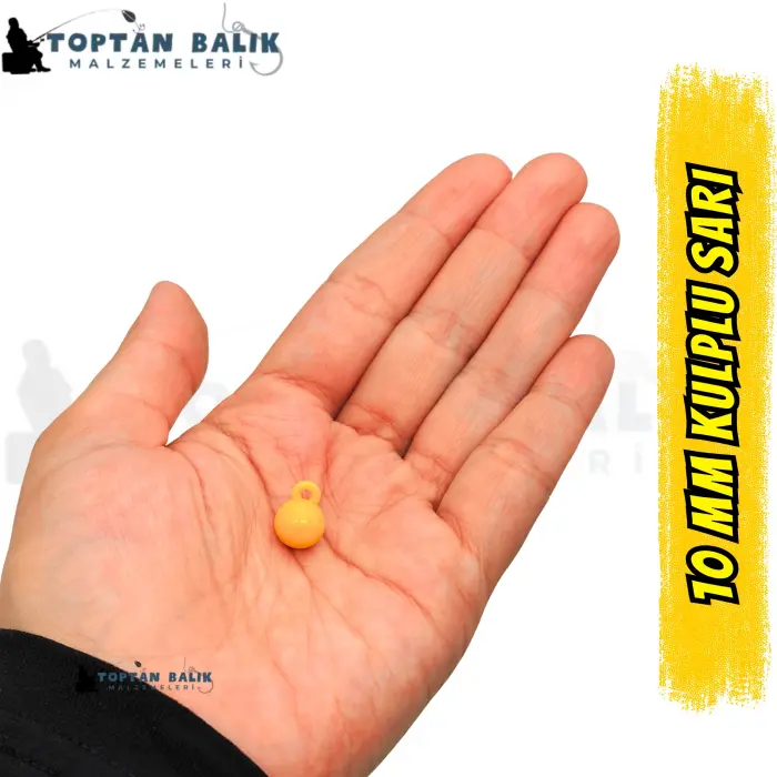Kulplu Sarı Sazan Balık Boncuğu 10 mm (Kulp / İç Çap: 2 mm) - 500 Gr Paket