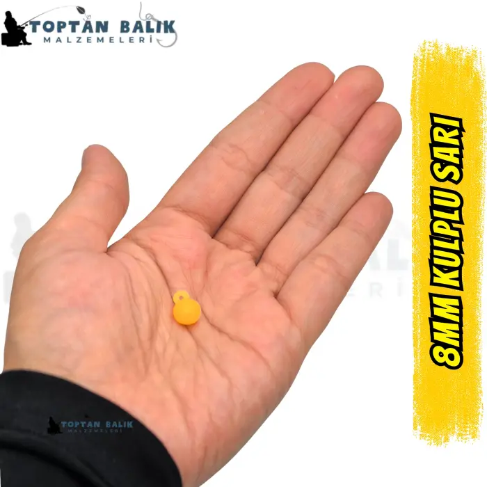 Kulplu Sarı Sazan Balık Boncuğu 8 mm (Kulp / İç Çap: 2 mm) - 500 Gr Paket