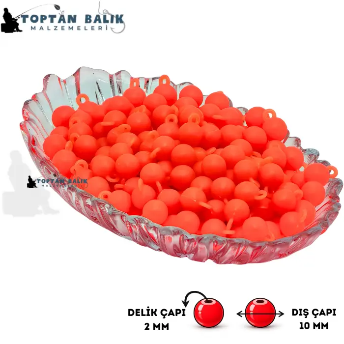 Kulplu Turuncu Sazan Balık Boncuğu 10 mm (Kulp / İç Çap: 2 mm) - 500 Gr Paket