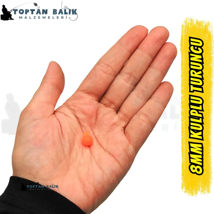 Kulplu Turuncu Sazan Balık Boncuğu 8 mm (Kulp / İç Çap: 2 mm) - 500 Gr Paket
