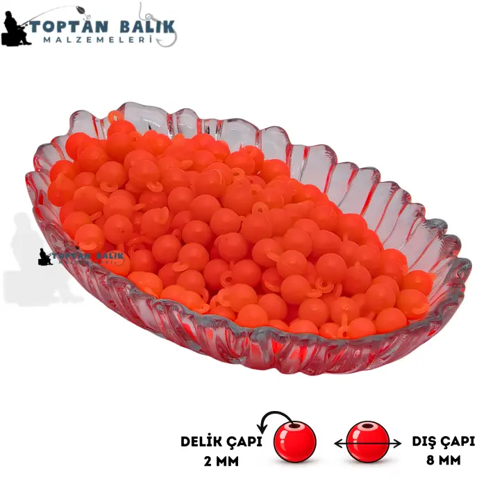 Kulplu Turuncu Sazan Balık Boncuğu 8 mm (Kulp / İç Çap: 2 mm) - 500 Gr Paket