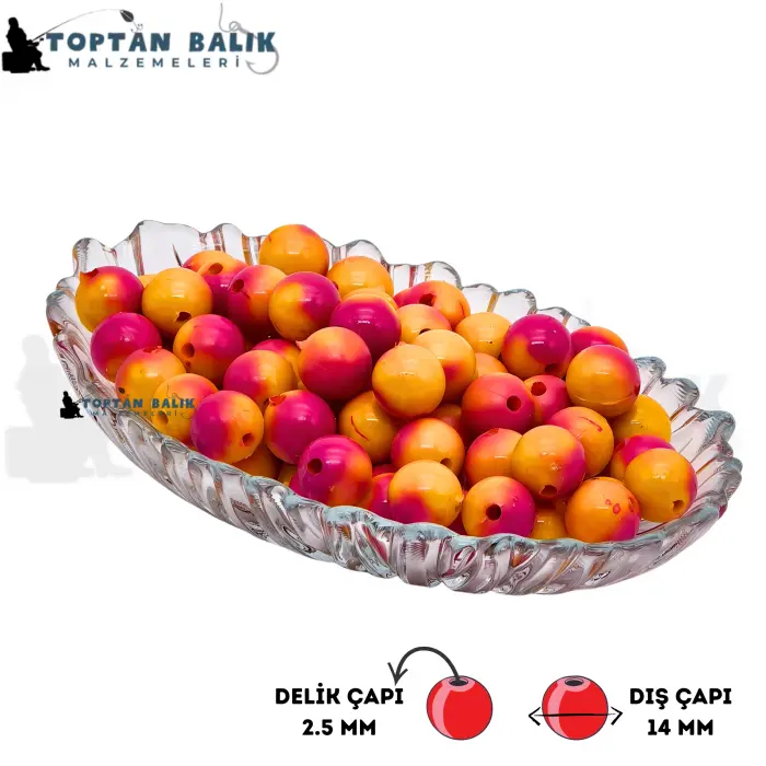 Pembe-Sarı Sazan Balık Boncuğu 14 mm (İç Çap: 2.5 mm) - 500 Gr Paket