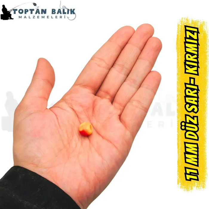 Sarı-Kırmızı Sazan Balık Boncuğu 11 mm (İç Çap: 5 mm) - 500 Gr Paket