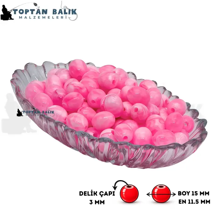 Zeytin Formunda Pembe-Beyaz Sazan Balık Boncuğu 15 x 11.5 mm (İç Çap: 3 mm) - 500 Gr Paket