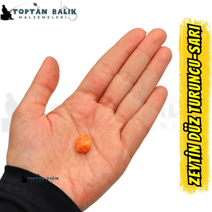 Zeytin Formunda Turuncu-Sarı Sazan Balık Boncuğu 15 x 11.5 mm (İç Çap: 3 mm) - 500 Gr Paket