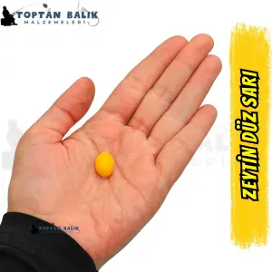 Zeytin Formunda Sarı Sazan Balık Boncuğu 15 x 11.5 mm (İç Çap: 3 mm) - 500 Gr Paket