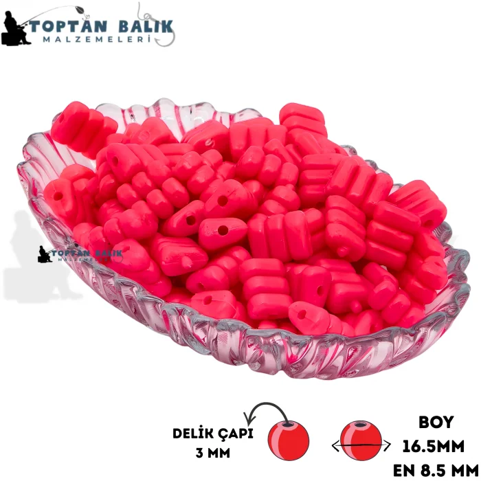 3lü Mısır Tanesi Formunda Pembe Sazan Boncuğu 16.5 x 8.5 mm (İç Çap: 3 mm) - 500 Gr Paket