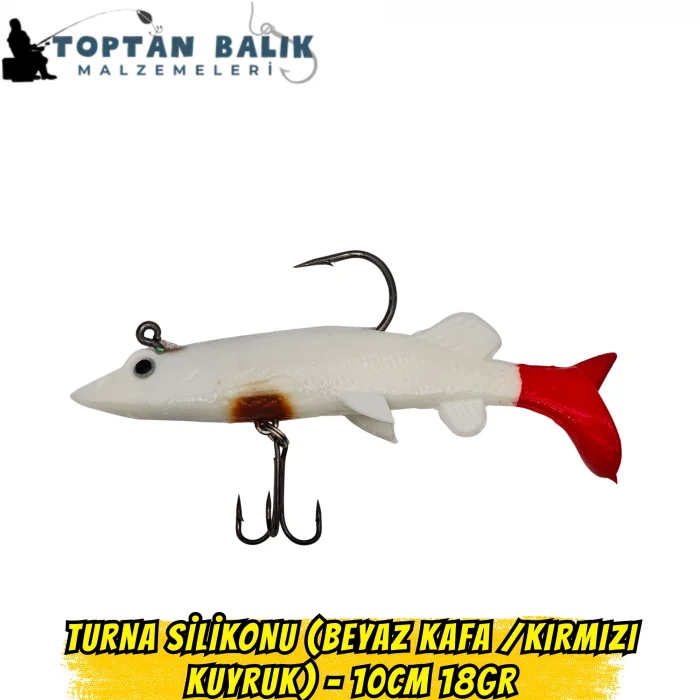 Fırsat Paketi: Turna Silikonu 10cm 18gr - Beyaz Kafa Kırmızı Kuyruk (5’li Set)